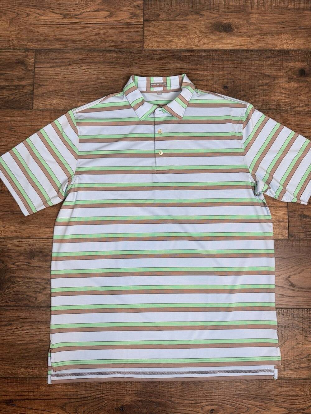 Peter Millar Golf Shirt Polo Summer Comfort Striped Blue Green XL